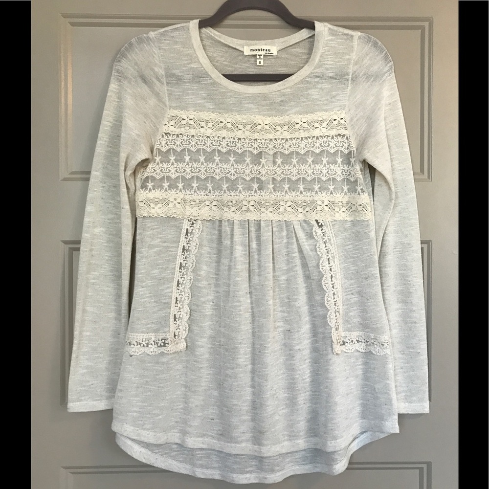 Cream long sleeve lace top